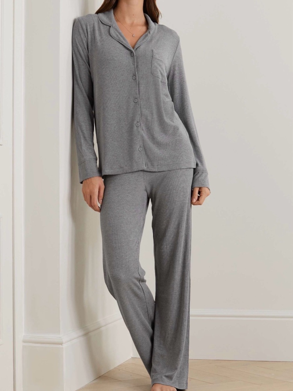 SKIMS Ribbed stretch-modal jersey lounge set - Heather Grey, NEVER WORN